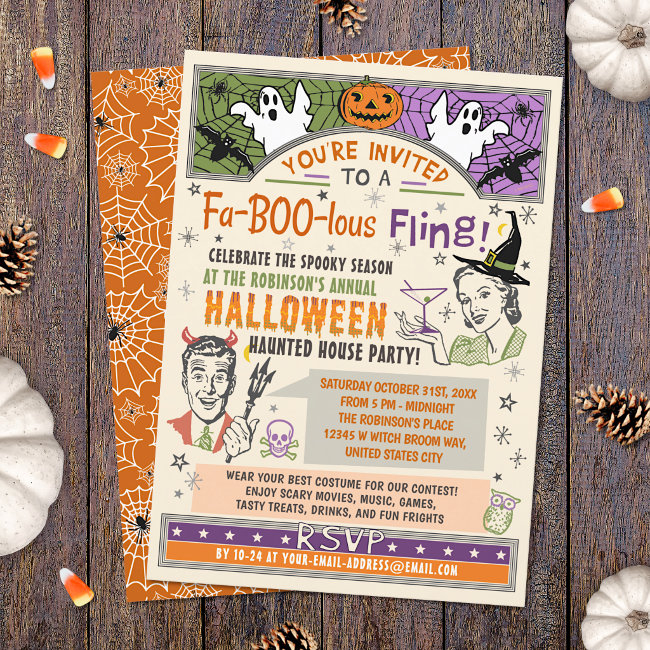 Halloween Party Retro Fall Humor Faboolous Fling Invitation