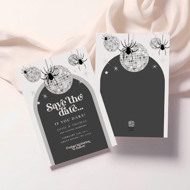 Halloween Retro Disco Spider Wedding Save The Date Invitation