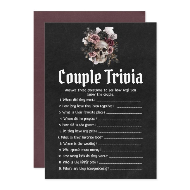 Halloween Skull Couple Trivia Bridal Shower Game Invitation