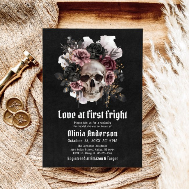 Halloween Skull Love At First Fright Bridal Shower Invitation