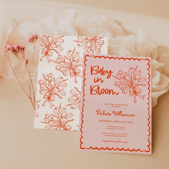 Hand Drawn Baby In Bloom Baby Shower Invitation