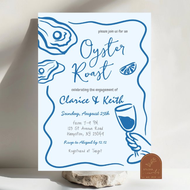 Hand Drawn Doodle Oyster Cocktail Engagement Party Invitation