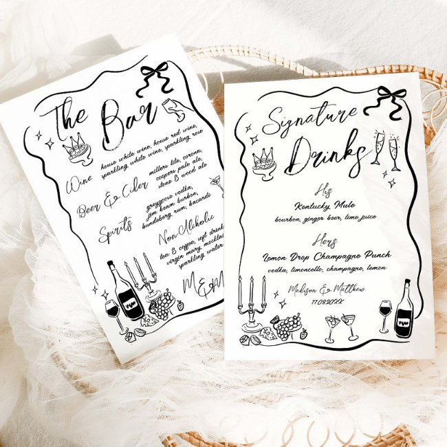 Hand Drawn Drawings Doodles Wedding Bar Menu