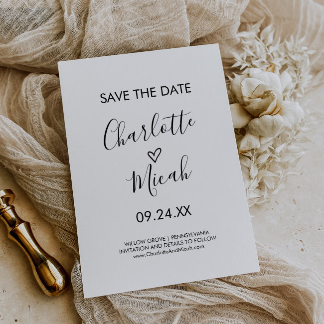 Hand Drawn Heart Save The Date Invitations