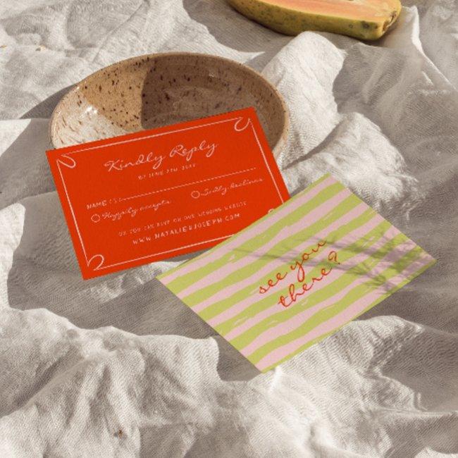 Hand Written Pinstripes Whimsical Italian Wedding Rsvp Invitations