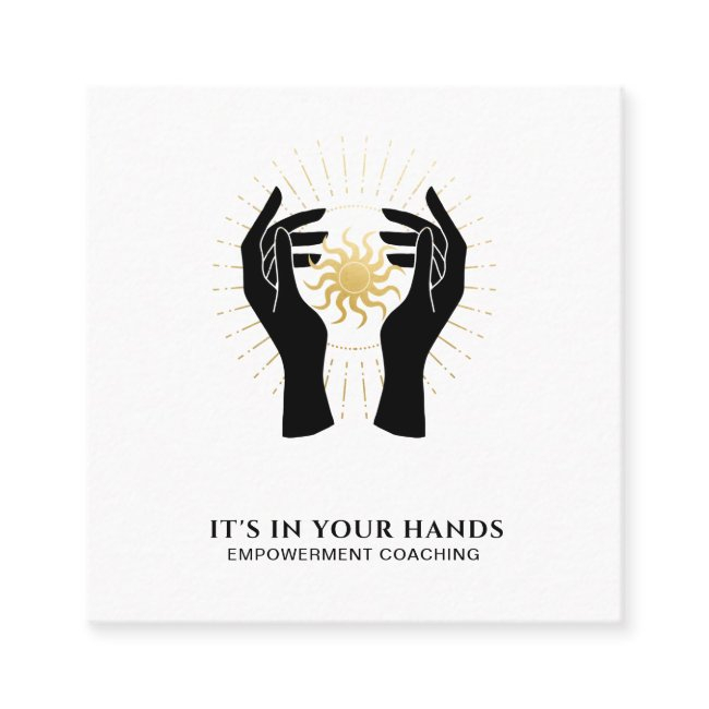 *~* Hands Sun Rays Black Gold Cosmic Energy Square Business Invitations