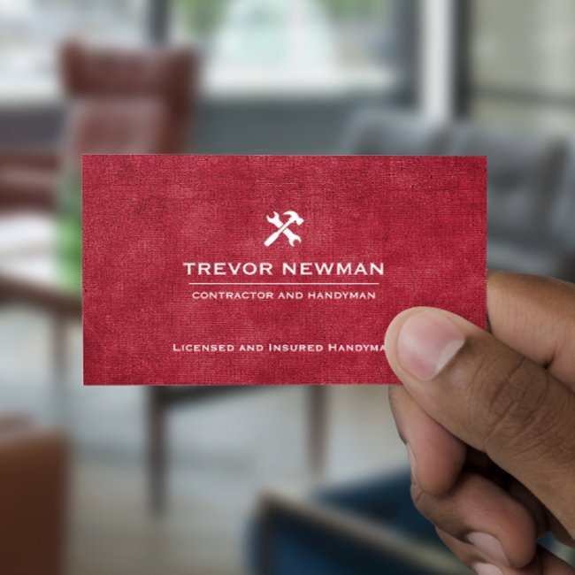 Handyman Carpenter Construction Grunge Red Business Invitations