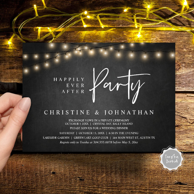 Happily Ever After Party, String Lights Elopement Invitation