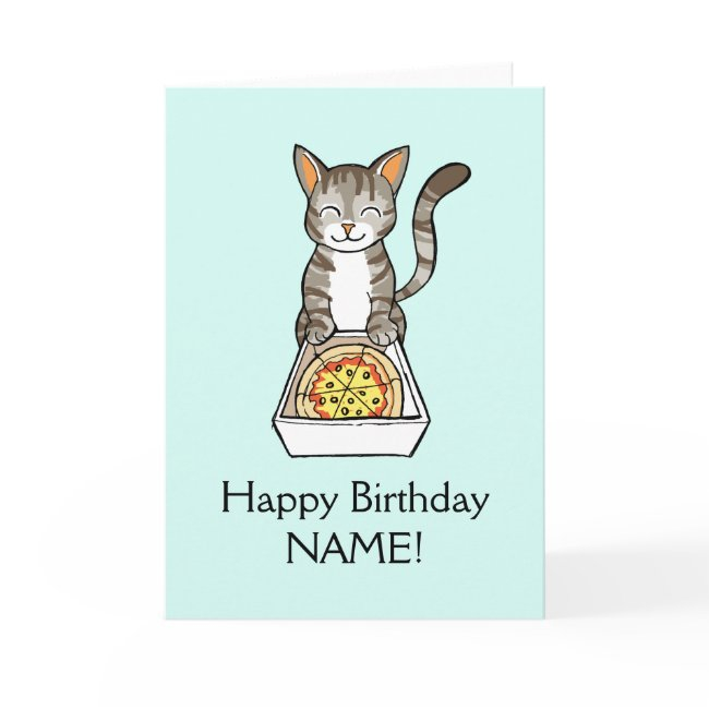 Happy Birthday Pizza Cat Invitations Personalise Template