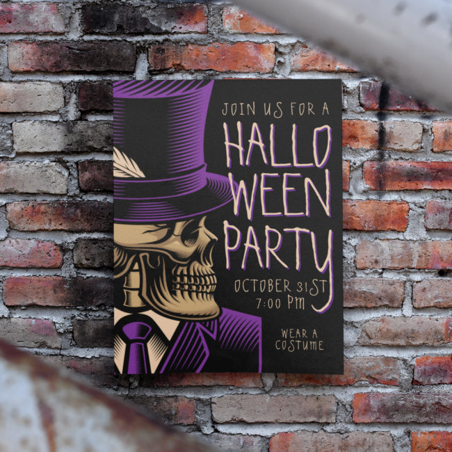 Happy Halloween | Purple Fashion Skeleton Invitation