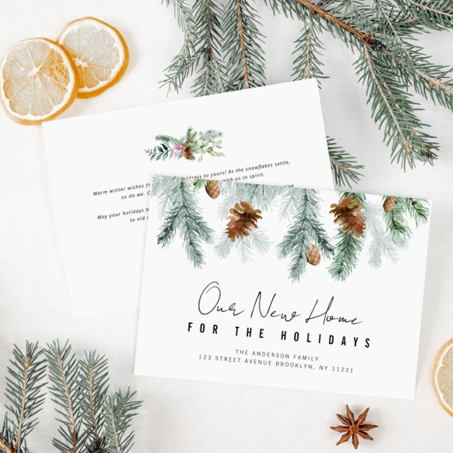 Happy Holidays Greenery Moving Announcement Invitations
