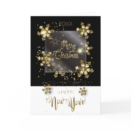 Happy New Year 20xx & Gold Christmas Characters Holiday Invitations