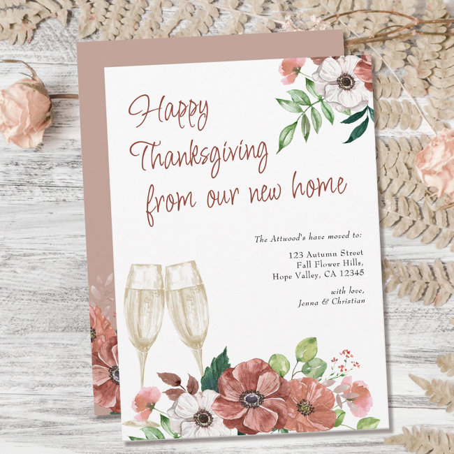 Happy Thanksgiving From New Home Autumn Flower Announcement