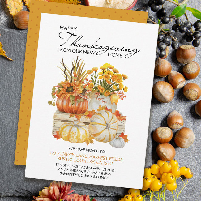 Happy Thanksgiving New Home Pumpkin Harvest Moving Announcement