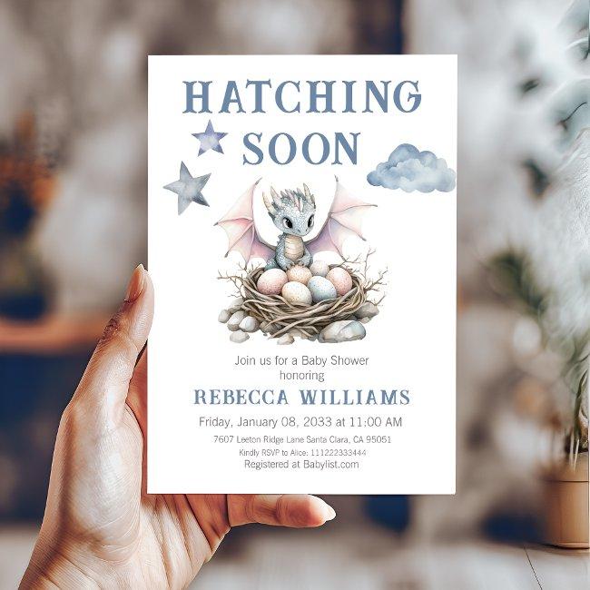 Hatching Soon Cute Little Dragon Baby Shower Invitation
