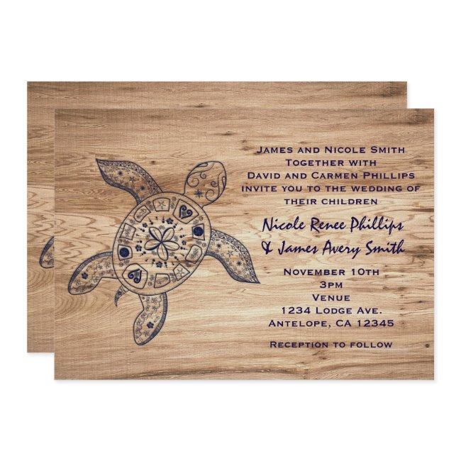 Hawaiian Turtle & Light Wood Wedding Invitations