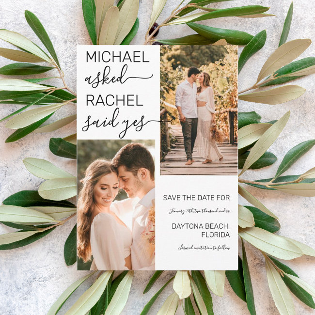 He Asked She Said Yes White Black Photo Wedding Save The Date