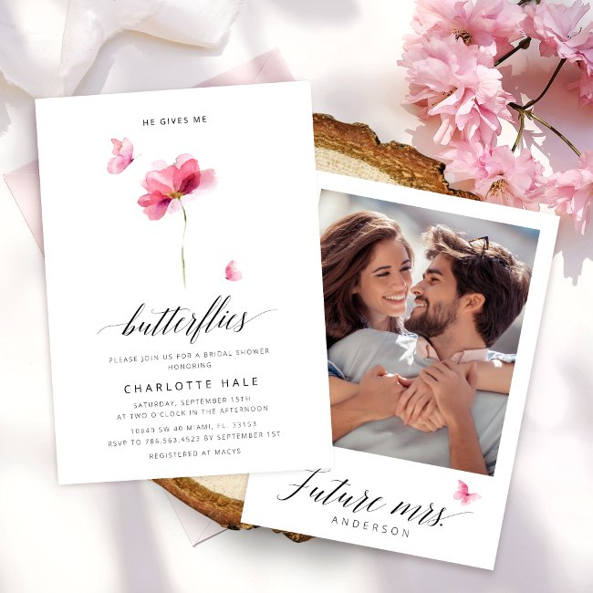 He Gives Me Butterflies Floral Bridal Shower Invitation