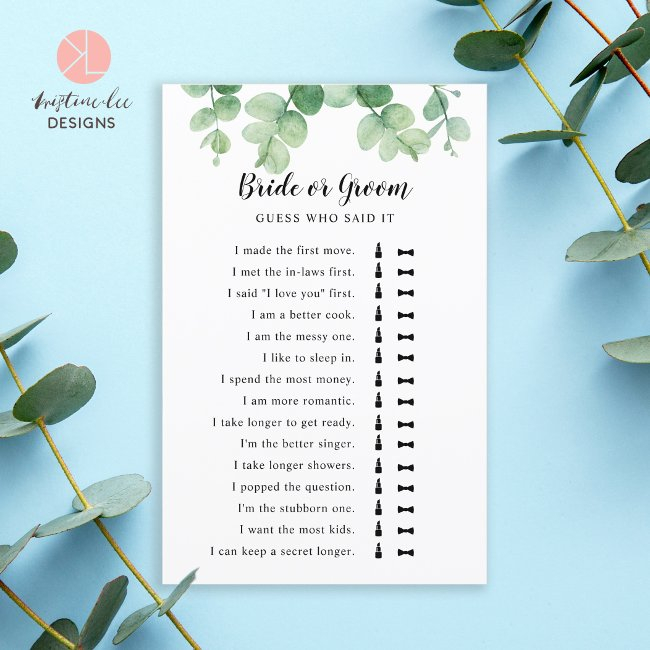 He Said She Said Eucalyptus Bridal Shower Game