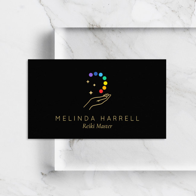 Healing Hand Logo Reiki, Massage, Wellness Black Business Invitations