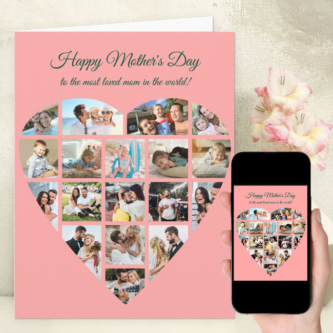 Heart Photo Collage Pink Personalized Mothers Day Invitations