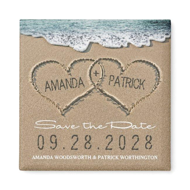 Hearts In The Sand Beach Wedding Save The Date Magnet