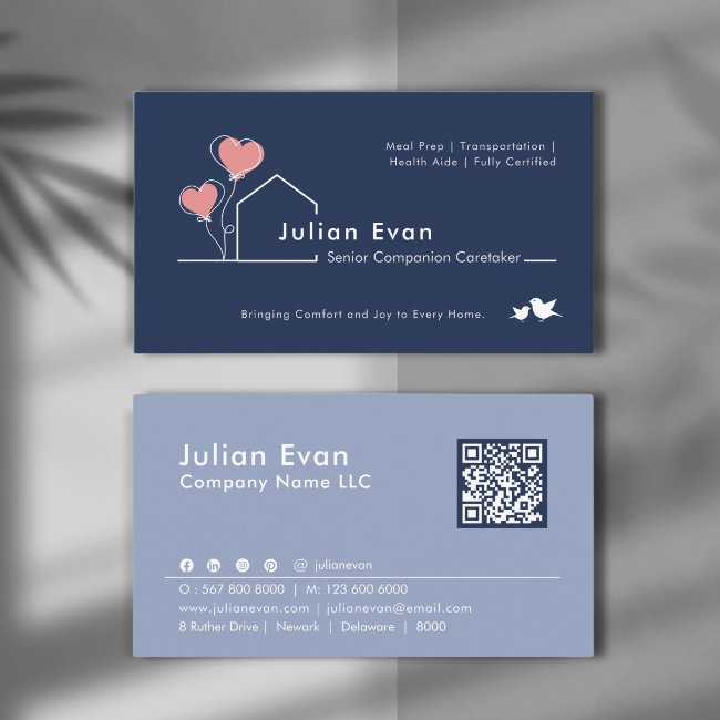 Heartwarming House Navy Blue Caregiver Services Business Invitations