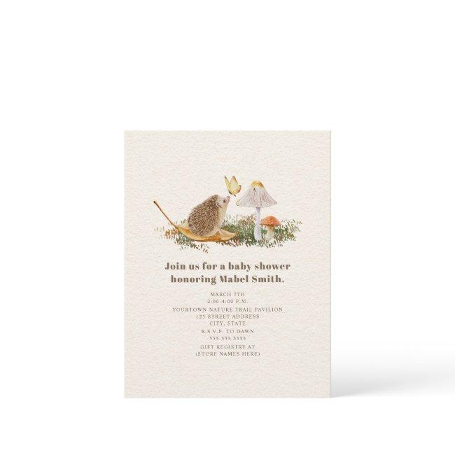 Hedgehog Butterfly Mushroom Woodland Baby Shower Invitation