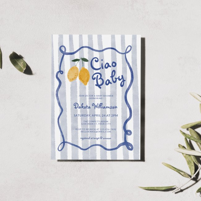 Hello Baby Lemon Boys Baby Shower Invitation