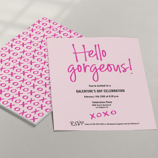 Hello Gorgeous Galentine's Day Xoxo Pink Custom Invitation