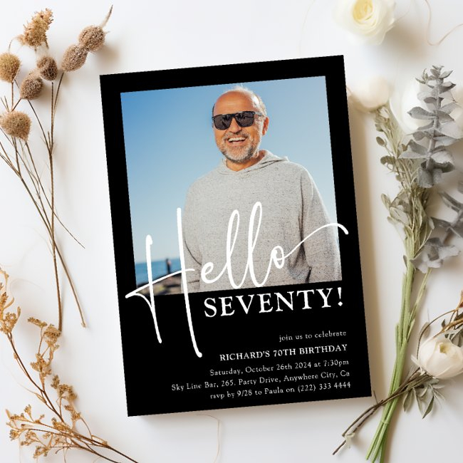 Hello Seventy! Minimal 70th Birthday Party Invitation