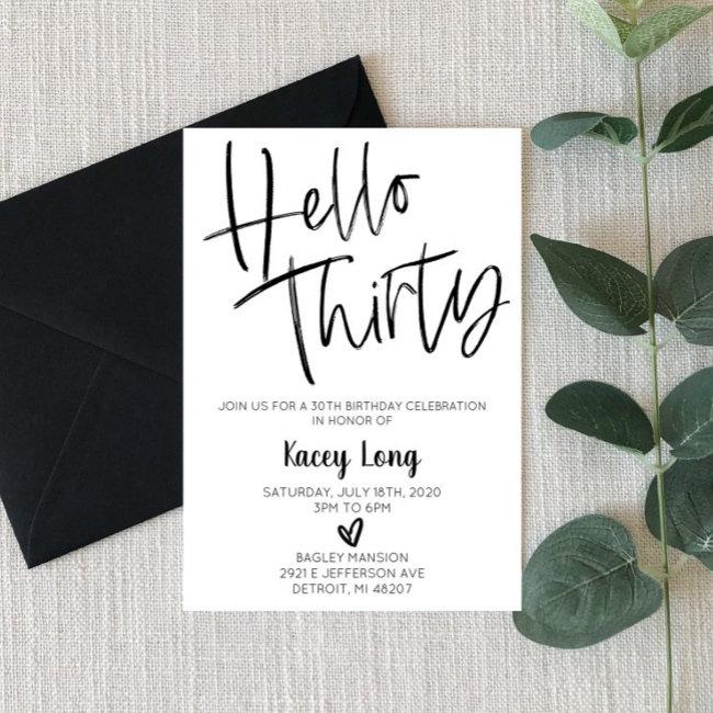 Hello Thirty 30th Birthday Invitation