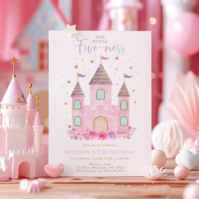 Her Royal Fiveness Pink Gold Princess Birthday Invitation