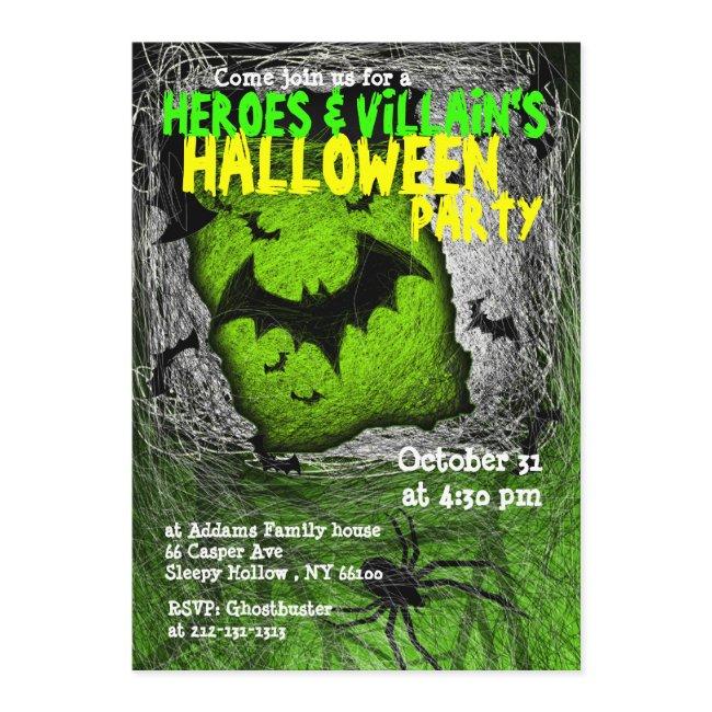Hero Villian Halloween Party Invitation Bat