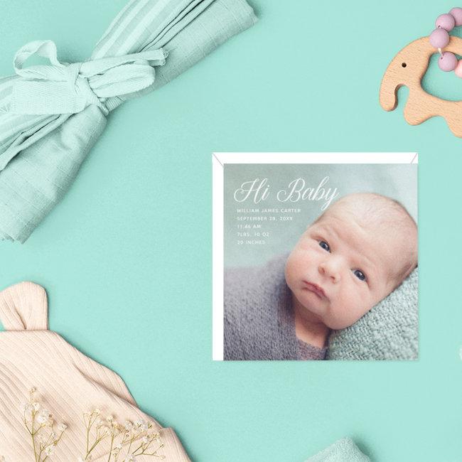 Hi Baby Photo Chic White Script Birth Announcement