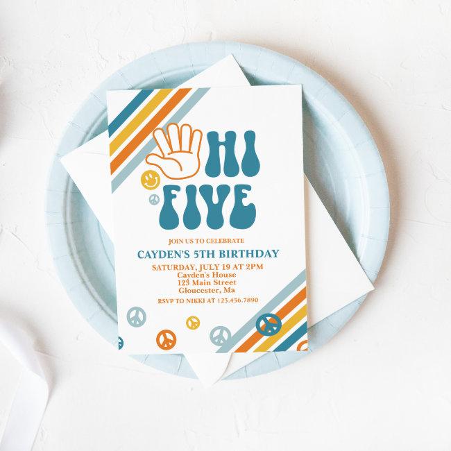 Hi Five Retro Boy 5th Birthday Invitation