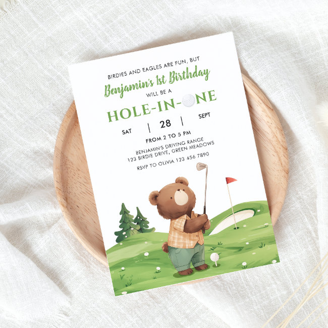 Hole In One Golf Green First Birthday Par-tee Invitation