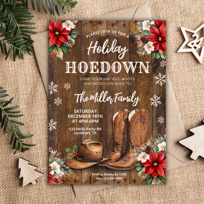 Holiday Hoedown, Western Christmas Party, Cowboy Invitation