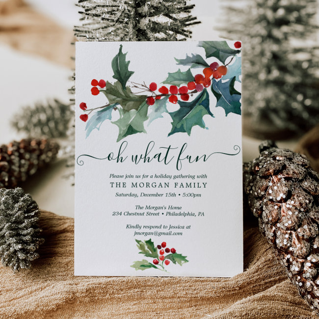 Holiday Holly Christmas Party Invitation