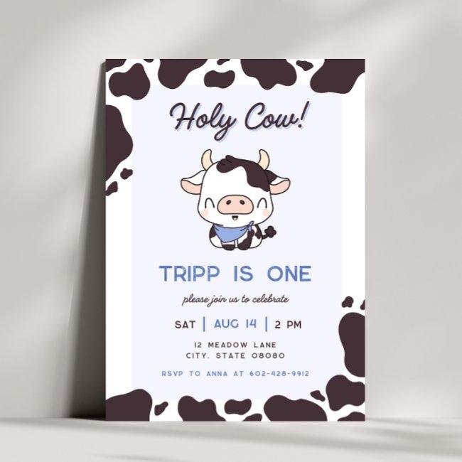 Holy Cow Blue Boy Birthday Invitation