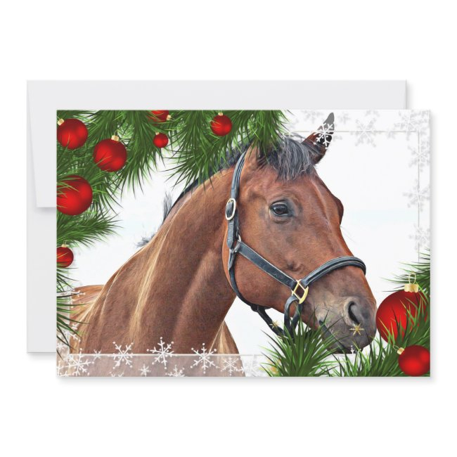 Horse Equestrian Equine Cute Pony Merry Christmas Holiday Invitations