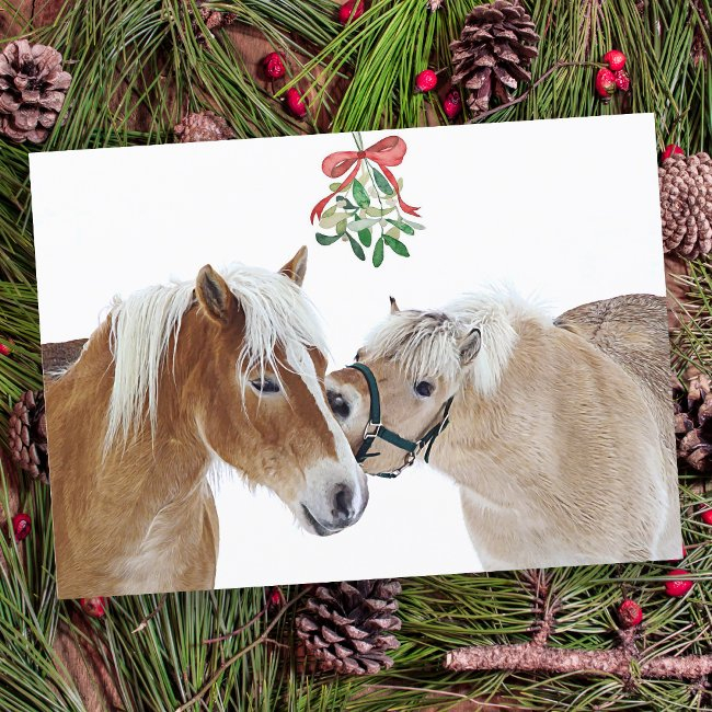 Horse Merry Christmas Mistletoe Equine Cute Ponies Holiday Invitations