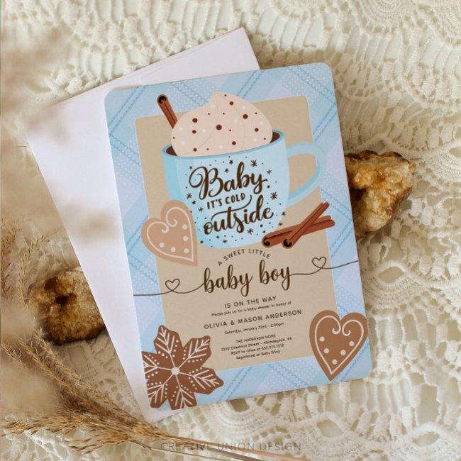 Hot Chocolate Winter Baby Shower Boy Baby Invitation