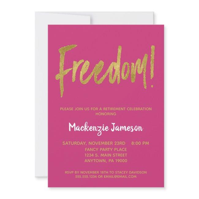Hot Pink Gold Script Retirement Party Invitation