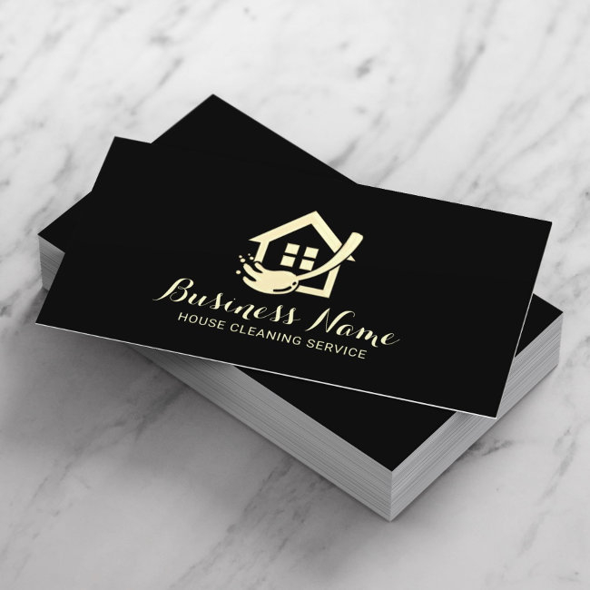 House Cleaning Modern Black & Gold Maid Service Business Invitations