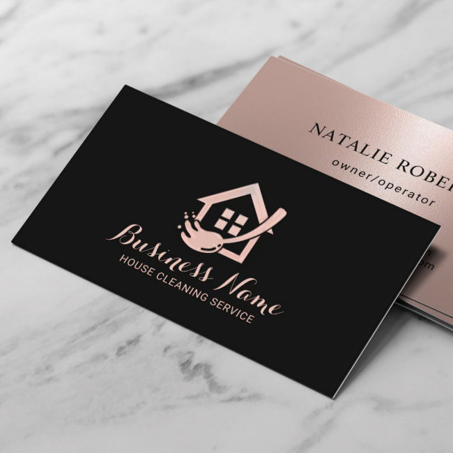 House Cleaning Modern Black Rose Gold Maid Service Business Invitations