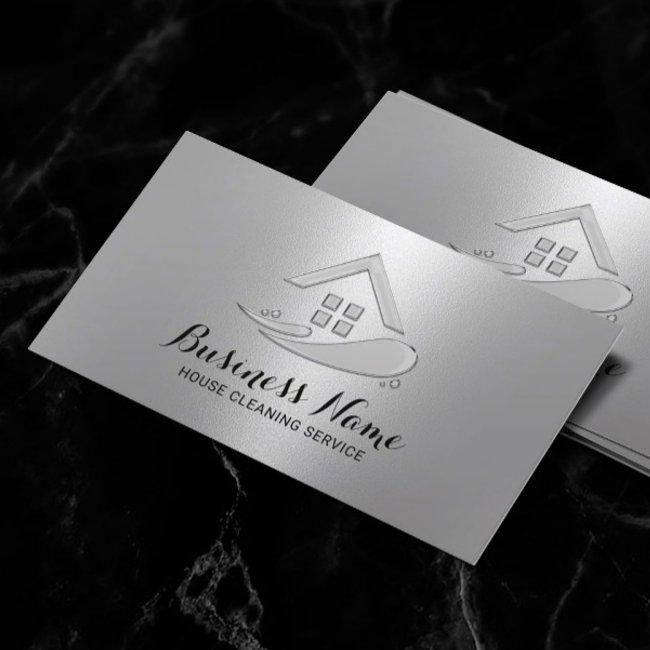 House Cleaning Service Modern Silver Metallic Business Invitations
