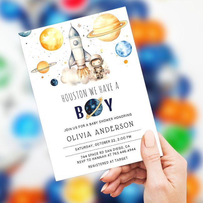 Houston We Have A Boy Astronaut Space Baby Shower Invitation