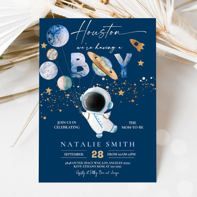 Houston We're Having A Boy Astronaut Baby Shower Invitation