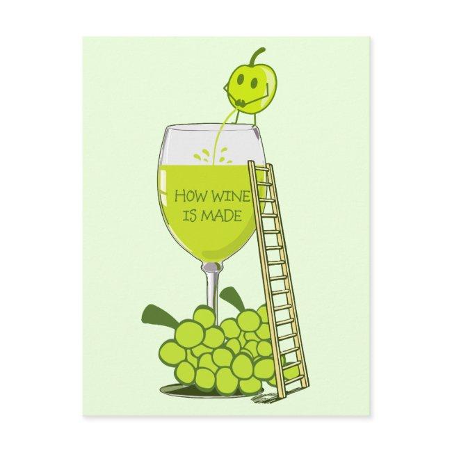 How Wine Is Made Funny Illustration Green Postinvitations